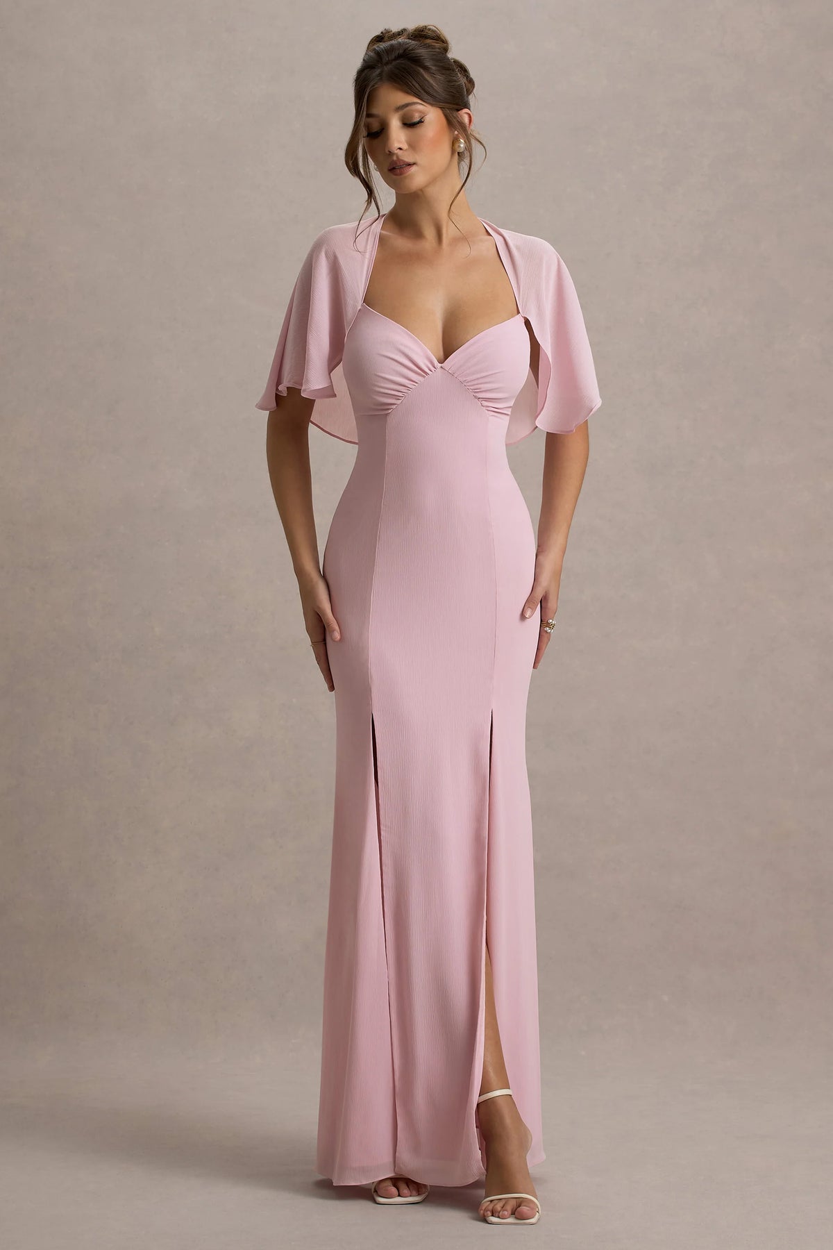 Stila | Pale Pink Plunge-Neck Maxi Dress With High Front Split