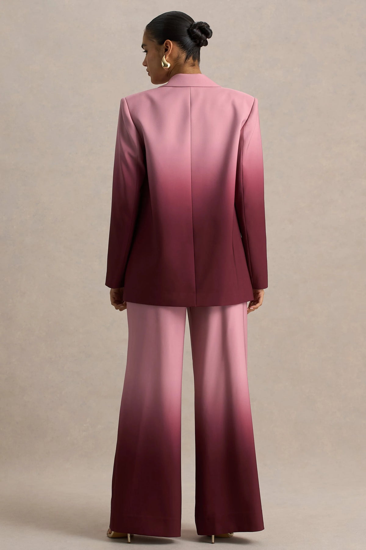 Enya | Cherry Ombre Plunge-Neck Satin Blazer