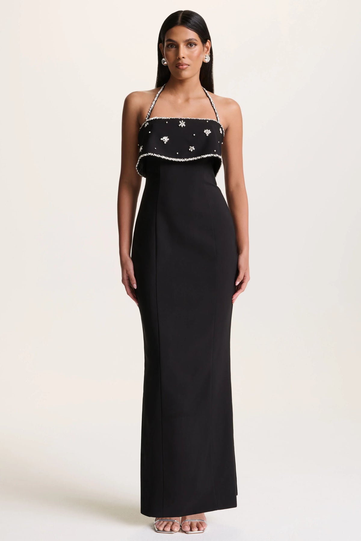 Illiana | Black Bandeau Hand-Embellished Maxi Dress