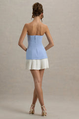 Autumn | Powder Blue Bandeau Mini Dress With Pleats