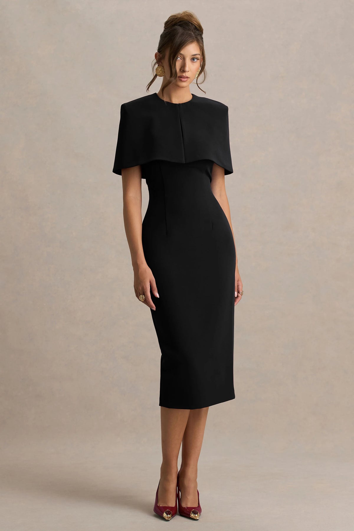Baylor | Black Midi-Dress With Cape-Detail