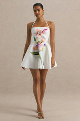 Taylor | White Lily Print Square-Neck Mini Dress