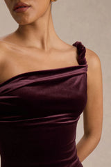 Carella | Burgundy Velvet Twisted Asymmetric Midi Dress