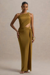 Storm | Camel Asymmetric Maxi Dress With Cut-Out Details