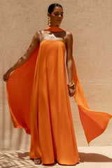 Cerise | Orange High-Neck Maxi Dress With Open-Back