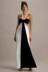 Acentis | Black & White Halter-Neck Cut-Out Maxi Dress