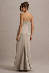Mackenzie | Champagne Satin Plunge-Neck Draped Maxi Dress