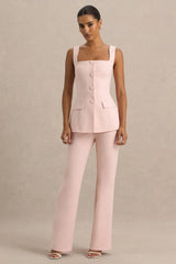 Aceline | Baby Pink Square-Neck Tailored Jumpsuit