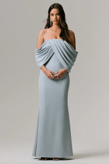 Serene | Powder Blue Draped Bardot Maxi Dress