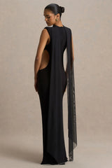 Katara | Black High-Neck Maxi Dress With Body Cut-Out Details