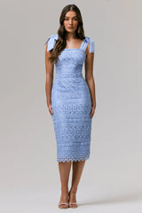 Precious Treasure | Powder Blue Square-Neck Midi Dress With Tie Details