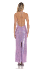 Sequin Halter Maxi Dress in Lavender