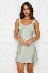 Flirtation Mode Satin Mini Dress Sage