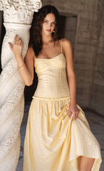 Embroidered Striped Maxi Dress in Yellow